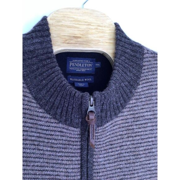 Pendleton Shetland Wool Sweater Vest Mens Size XXL‎ Brown Washable Leather Trim - Picture 2 of 6